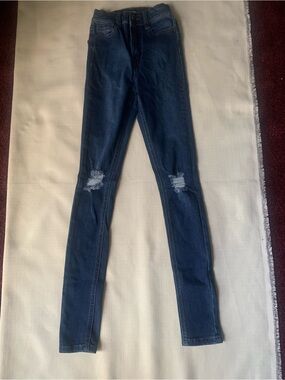Fashion Nova Dark Blue Ripped Knee Skinny Jeans